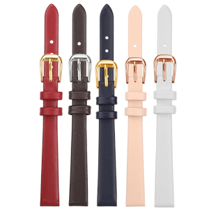 小尺寸超薄柔软牛皮手表带真皮女表链平纹女红色6 7 8 9 10 12mm