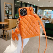 皮质挎包适用苹果15手机壳16promax女款iphone13pro女神iPhone13promax皮质菱格斜挎背带14pro背包式高级皮套
