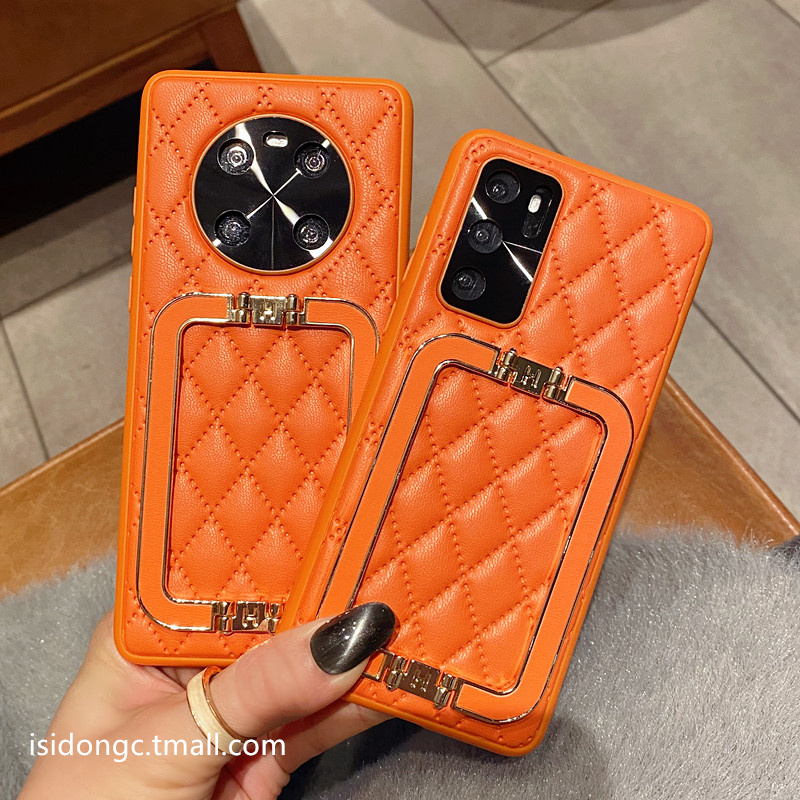 mate70高级菱格皮纹支架手机壳