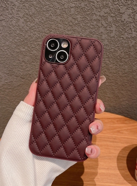 复古小香风高级感iphone15手机壳苹果13pro新款11promax小羊皮xr皮质xsmax菱格14promax防摔套适用11紫色XS女