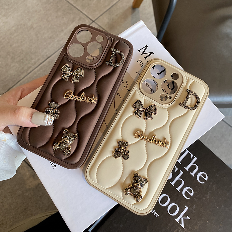 苹果15promax皮纹时尚水钻手机壳