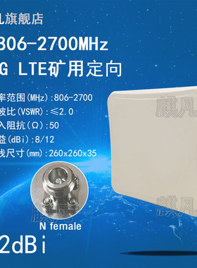 4G定向天线1710-2700M定向平板天线LTE基站806-2700M天线4G单极化煤安本安标准煤矿用版防爆14dbi定向天线