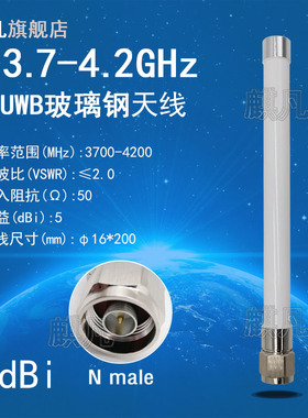 UWB全向3.7-4.2G室外防水玻璃钢天线 5G CH2 N公头3700-4200M超宽带白色5dbi矿用基站人员标签测距定位天线
