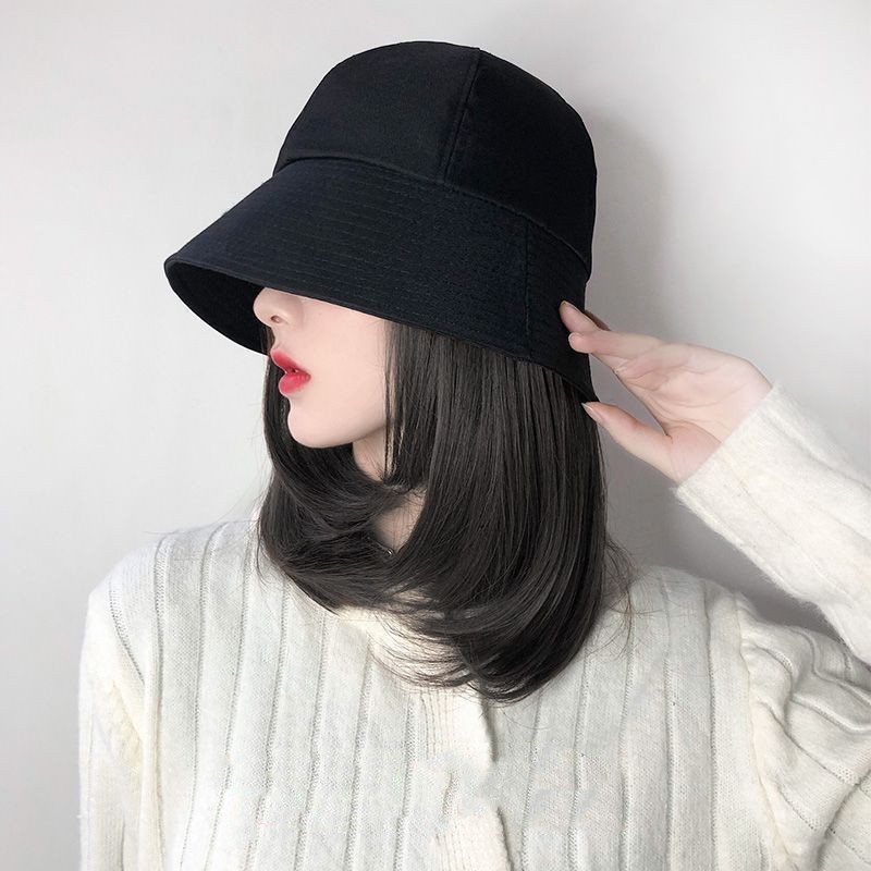假发帽子一体女日系春夏水桶渔夫帽中长发内扣全头套锁骨假发帽子