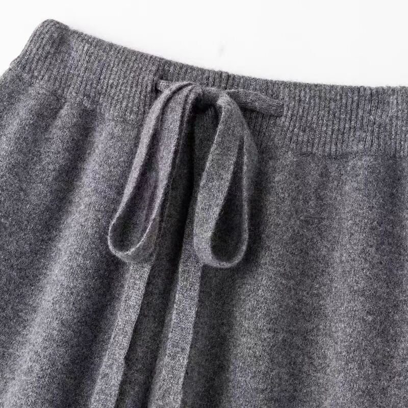 羊毛针织阔腿裤女秋冬高腰垂感羊绒裤子宽松直筒外穿拖地休闲长裤