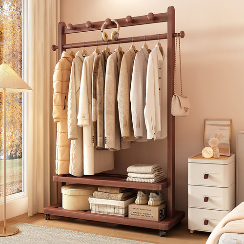 实木衣架落地家用挂衣架卧室衣帽架室内挂衣服架子简易移动晾衣架