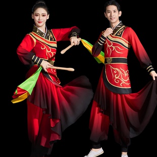 打鼓服演出服中国风男女同款2025新款威风锣鼓时尚高档腰鼓服黑红