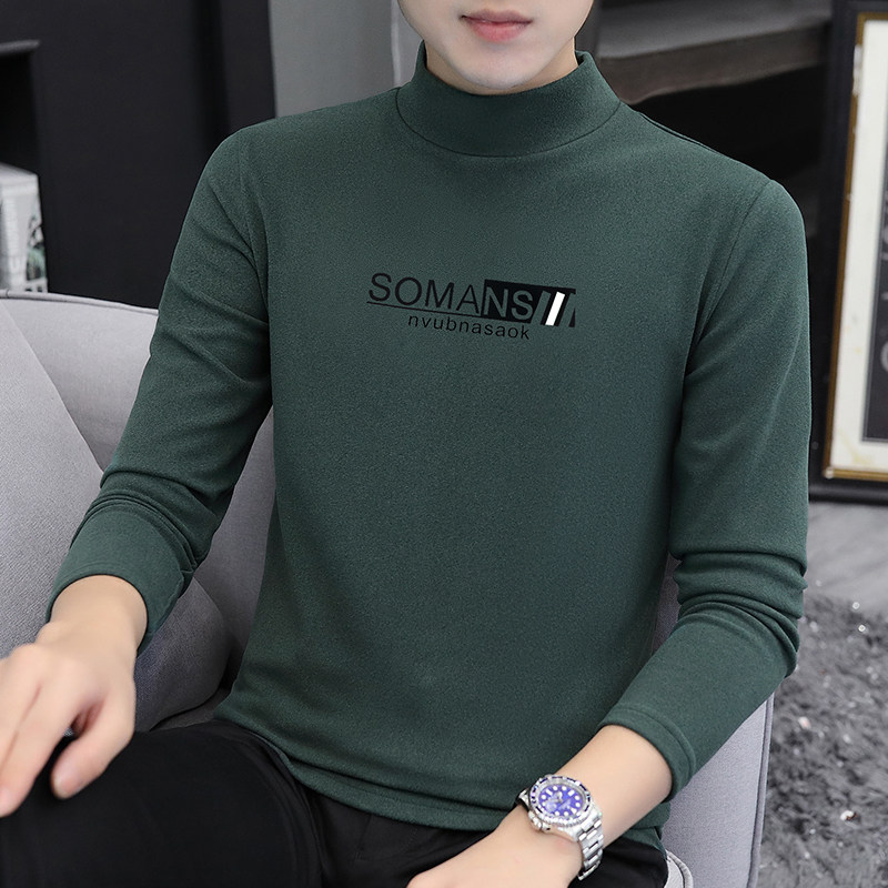 冬季男士长袖t恤半高领双面德绒保暖内衣中领打底衫纯棉上衣服潮