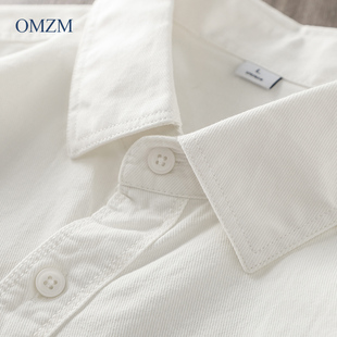 秋冬休闲外套复古高级感工装 男长袖 白色衬衣 纯棉衬衫 美式