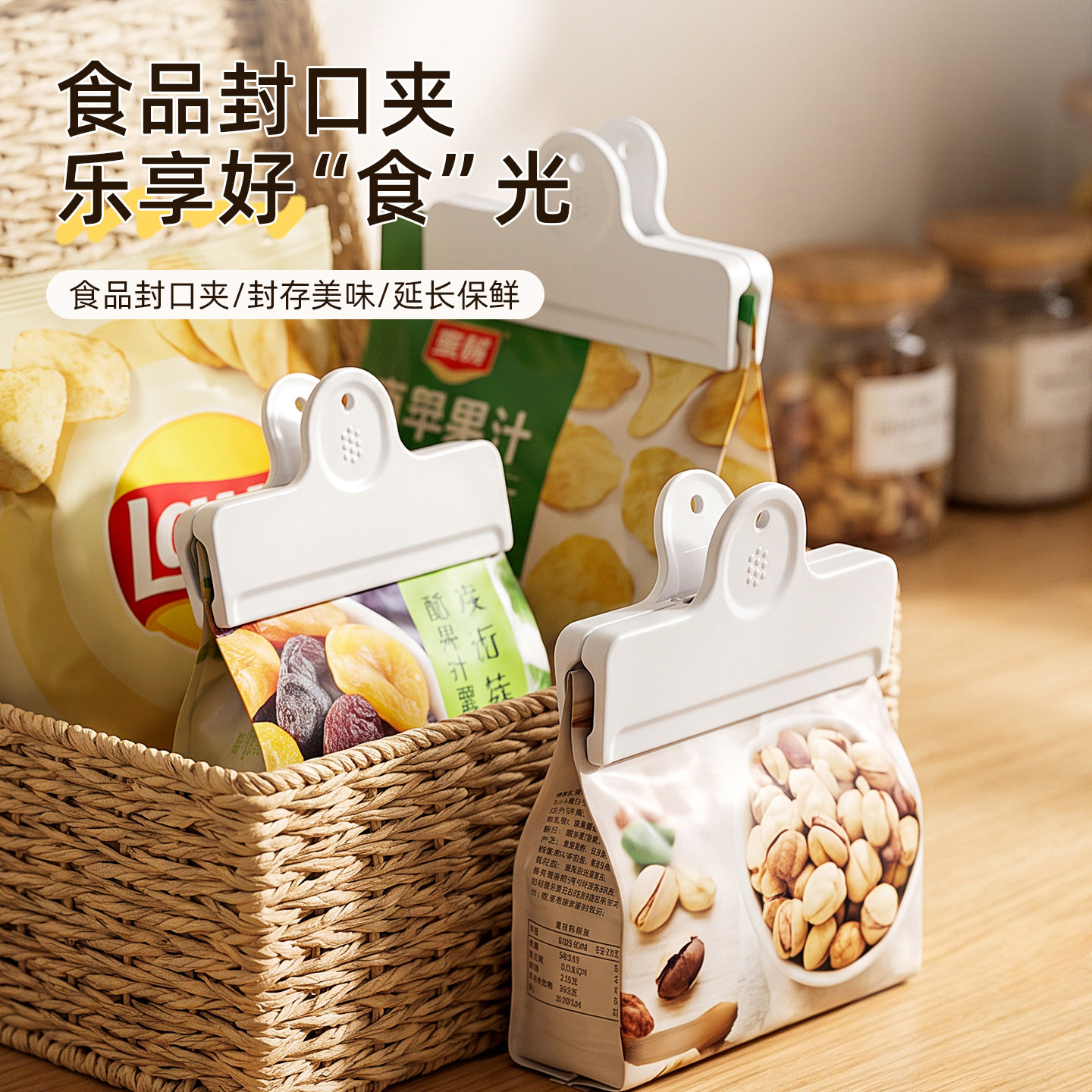 食品袋封口夹冰箱贴磁吸夹2026新款食物防潮保鲜密封夹大号零食夹
