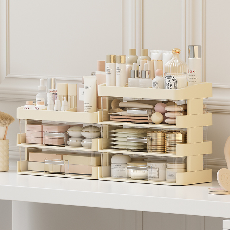 化妆品收纳盒桌面抽屉式防尘梳妆台护肤品置物架多层大容量整理盒