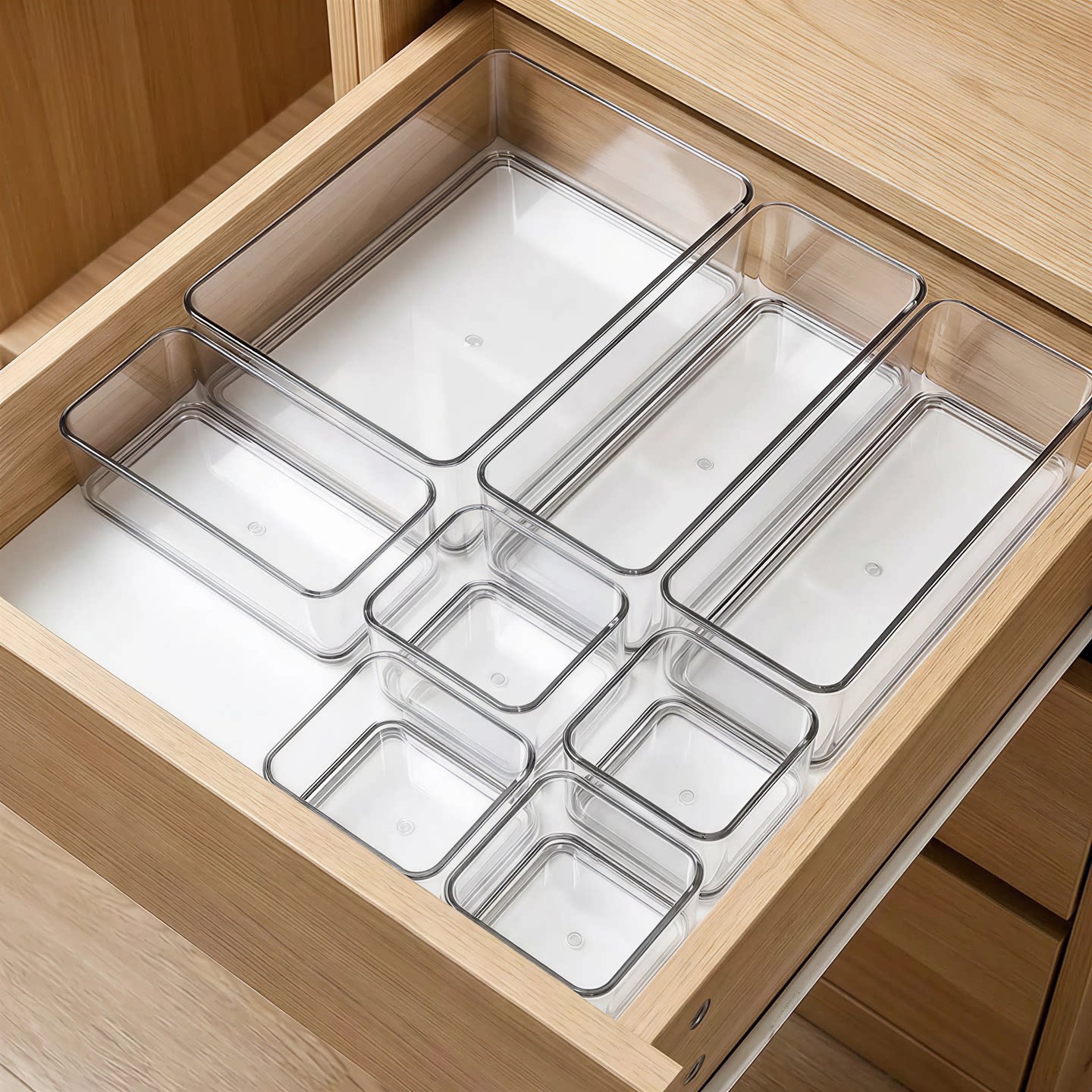 桌面收纳盒抽屉化妆品分隔整理盒办公桌亚克力长方形透明小盒子