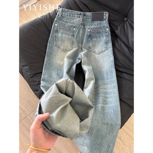 美式复古宽松直筒牛仔裤女2025秋季新款胖mm显瘦阔腿垂感拖地裤子
