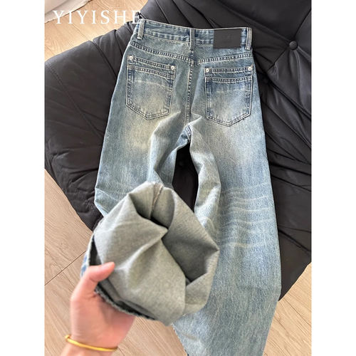 美式复古宽松直筒牛仔裤女
