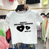 Короткая футболка с открытым пупком в стиле Pure Lust, горячая девушка с принтом «любовь», летние нишевые топы с короткими рукавами в сладком и крутом стиле 2025 года