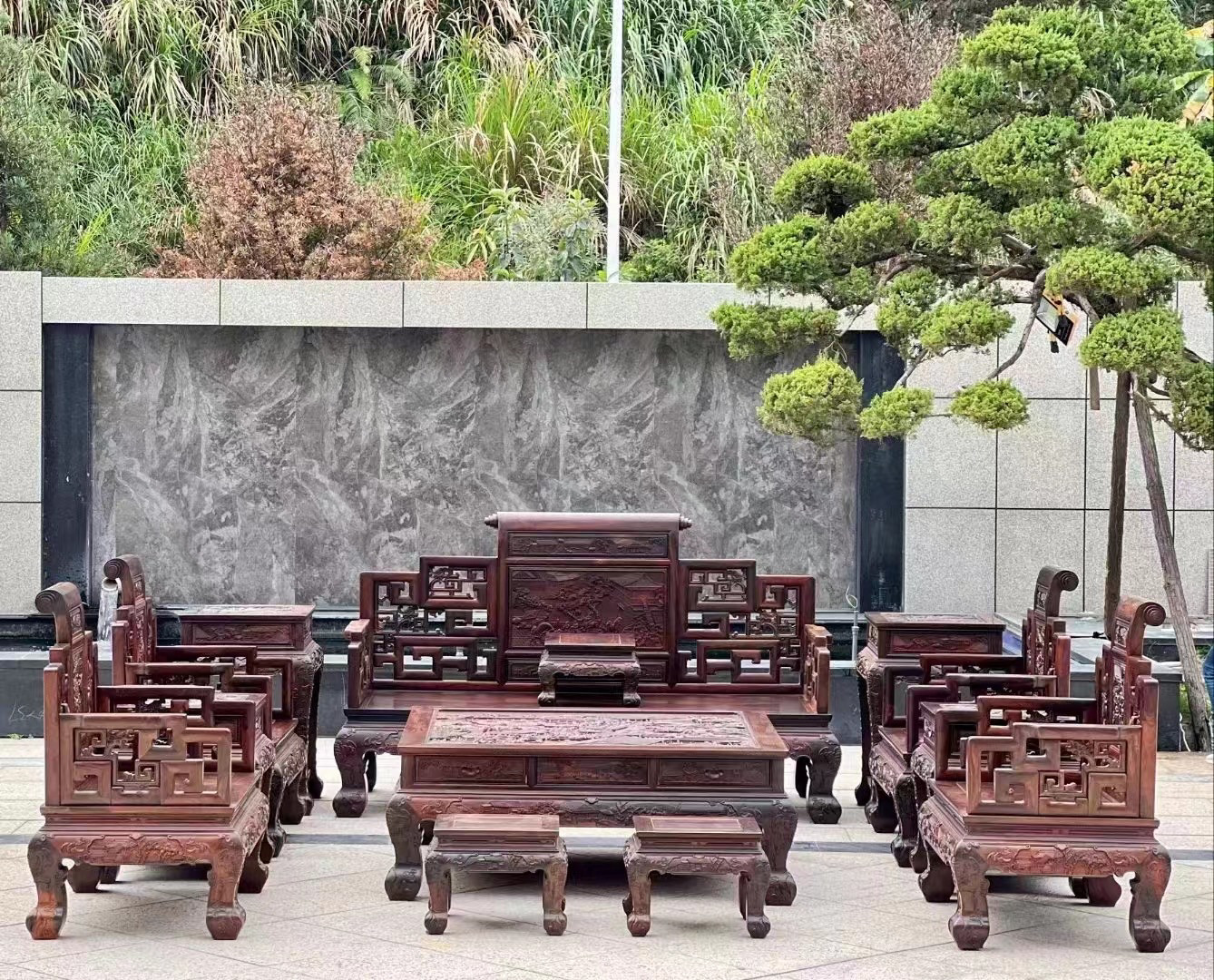 大红酸枝交趾黄檀清明上河图大卷书沙发茶几组合中式实木家具红木