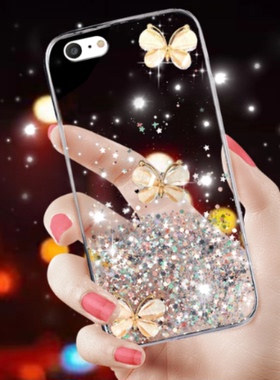 透明滴胶水晶蝴蝶闪粉适用苹果SE3第三代手机壳5s/se1一代es2二代iPhone6/6s plus女ipone新款ip7/8PLUS潮7p