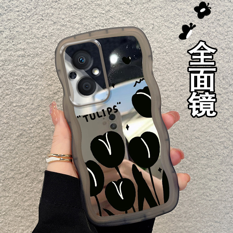 波浪郁金香全镜面适用OPPOA96手机壳k11x硅胶a98网红a97新品a57 5g新款a1pro爆款a53女a32全包a33防摔a58秋冬