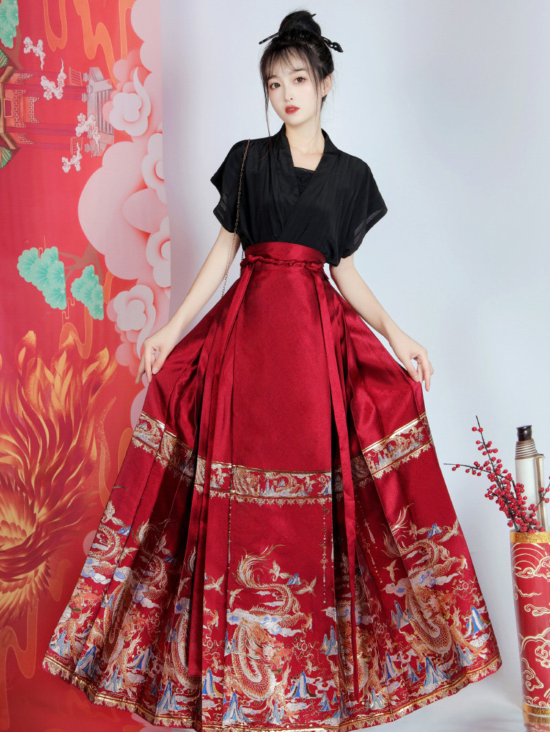 원래 새로운 HANFU 여성의 고대 결혼식 옷 FENGGUAN XIALI 말 얼굴 스커트 토스트 정장 통근 중국 스타일 약혼