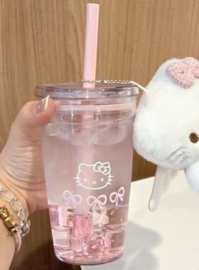 Hellokitty粉色凯蒂猫吸管杯可爱少女心高颜值tritan材质塑料水杯