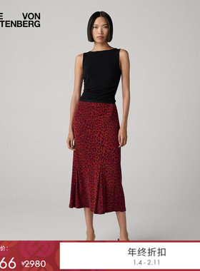 [哑光针织]DVF2025秋冬新款复古风豹纹针织修身中长半裙KM4T003