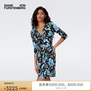 DVF蓝色郁金香针织桑蚕丝裹身连衣裙DW2S017 100%真丝