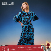 连衣裙DL4R026 中长款 博主同款 DVF圆领印花天丝羊毛长袖