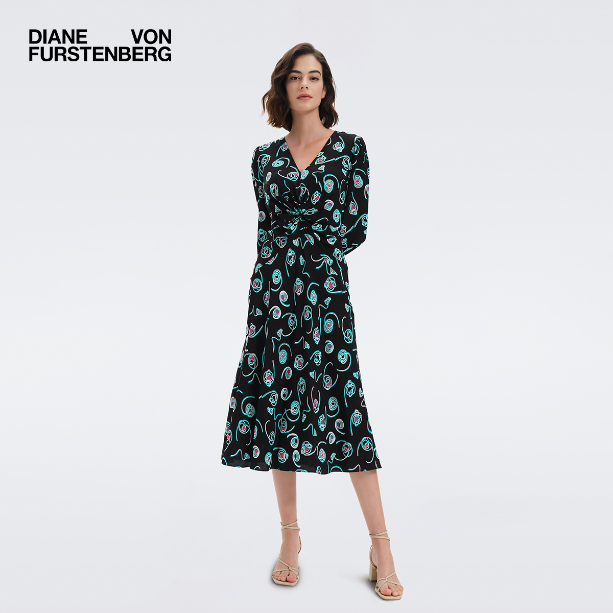 DVF长袖中长款通勤连衣裙