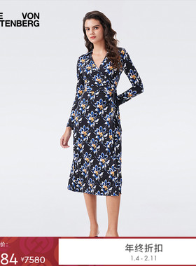 [100%真丝]DVF2025秋冬新款水墨百合图案针织桑蚕丝裹身裙DW3T009