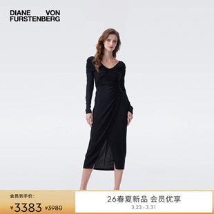 经典 DVF2026早春新款 黑金属针织礼服连衣裙DL4T004 重工金属针织