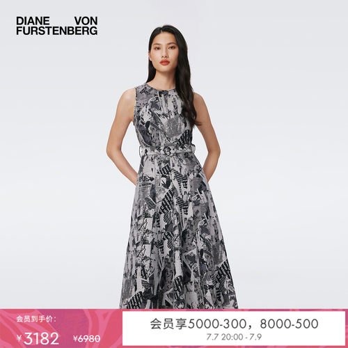 DVF50周年灰色报纸图案连衣裙