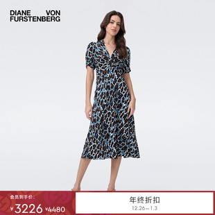 魅影豹猫图案V领短袖 新款 DVF2025秋季 茶歇裙DS2T014 博主同款
