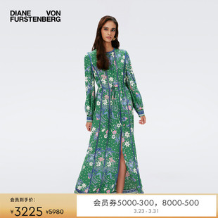 DVF气质长裙青草绿印花长袖 度假连衣裙DL4R028
