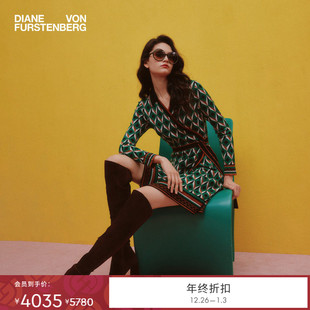 DVF2025秋冬威尼斯几何羊毛针织提花裹身裙DR3T004 提花工艺