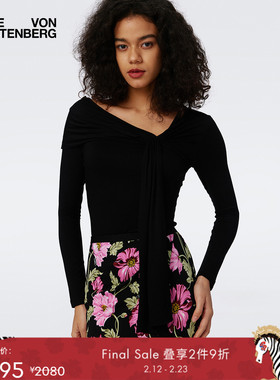 [博主同款]DVF飘带领黑色打底衫纯色针织衫WL3S011