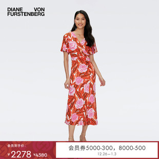 DVF V领印花度假裹身连衣裙DW1S009