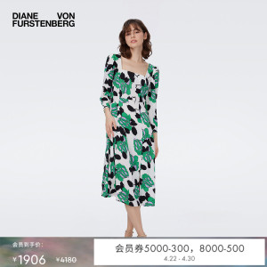 DVF 方领茶歇裙九分袖中长款法式连衣裙DL3R043