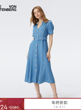 [丹宁牛仔]DVF2025秋季新款度假浅蓝色短袖衬衫式连衣裙DS2T004