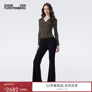 DVF2026早春度假系列金色罗盘玫瑰POLO领上衣BL4T014 弹力网纱
