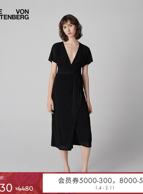 [小黑裙]DVF2025新款度假新款曜石黑裹身裙DW1T001