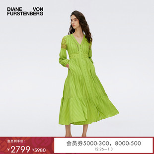 春意绿色长袖 DVF度假法式 博主同款 茶歇连衣裙DL1S009 玫瑰同款