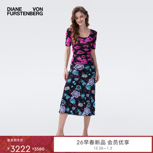 DVF2026早春度假系列光影玫瑰花卉弹力网纱半裙KM4T002 双面穿