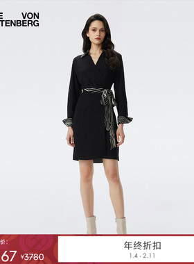 [小黑裙]DVF2025秋季新款曜石黑长袖裹身裙连衣裙DW2T004