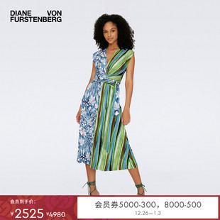 DVF度假V领印花拼接连衣裙DS1S040