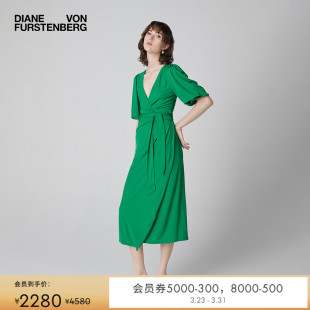 DVF度假春意绿色荷叶袖 裹身裙DW1T002