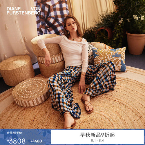 [双面穿]DVF2026早秋新款蓝白波点/光影格纹宽松阔腿裤PL2U004