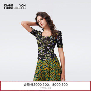 以太藤蔓浮动格纹弹力网纱上衣BS4T001 DVF2026早春新款 双面穿