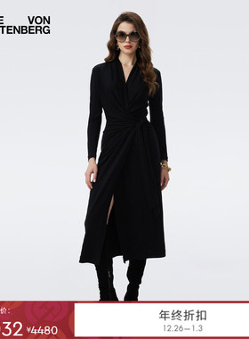 [天丝羊毛][NEW WRAP]DVF2025秋冬曜石黑天丝羊毛裹身裙DW3T001