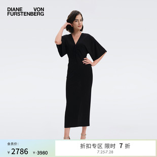 连衣裙MR47E00 小黑裙 DVF度假哑光针织黑色中袖 长款
