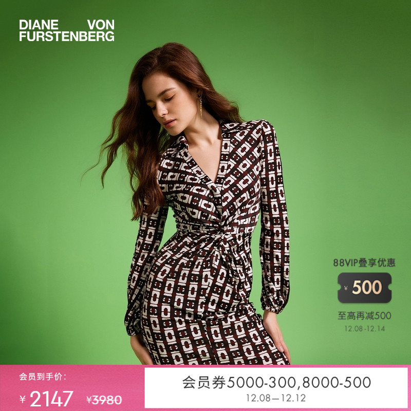 DVFV领长袖短款几何印花连衣裙